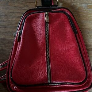 Valentina Italian pebbled leather sling Backpack